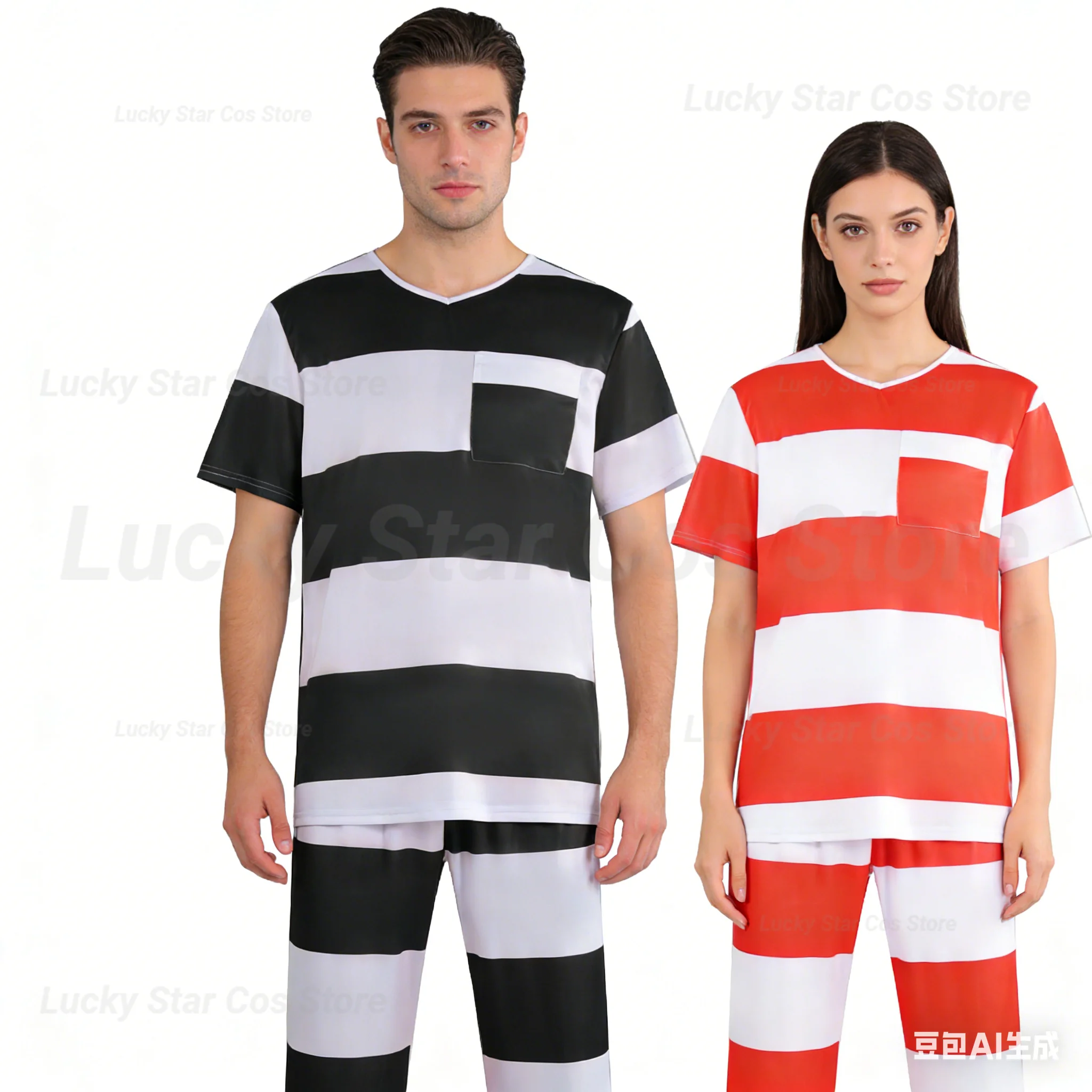 

Halloween Prison Striped Prisoner Costume, Classic Criminal Cosplay Outfit for Adults Party Dress Up