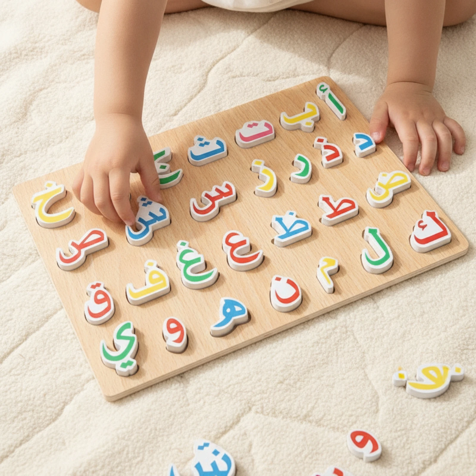 Wooden Arabic Alphabet Puzzle Hands-on Arabic Letter Puzzle Board Alphabet Board with Letter Pieces Multicolored Educational