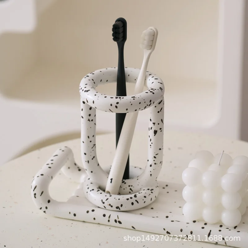 Ceramic Toothbrush Holder Organizer No Drill Bathroom Countertop Storage Rack for Toothpaste Makeup Brushes Easy Clean 칫솔 홀더