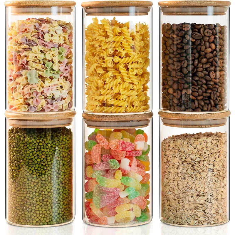 

Glass Food Storage Jars 6-Pack 37oz - 4x6 in- with Bamboo Lid Airtight For Serving Tea,Coffee,Sugar,Candy,Cookie,Spice