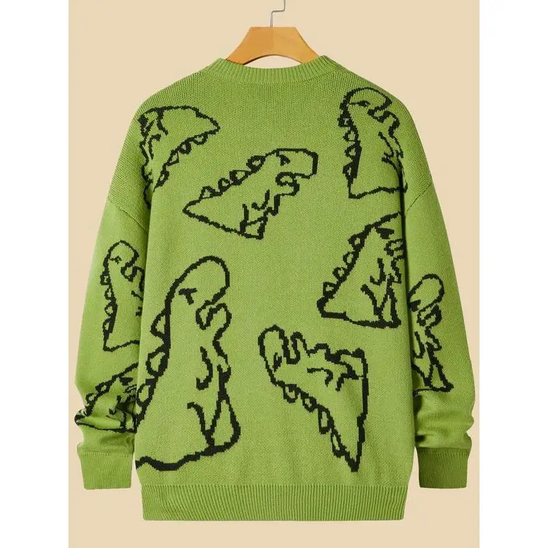 

Sweaters Men Harajuku Style Knitted Hip Hop Streetwear Dinosaur Cartoon Pullover Oversize Casual Couple O-Neck Vintage Sweaters