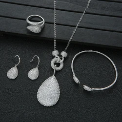 Luxury Water Drop Geometry Cubic Zircon Engagement Dubai Bridal Necklace Earring Bangle Ring For Women Wedding Jewelry Set N0528