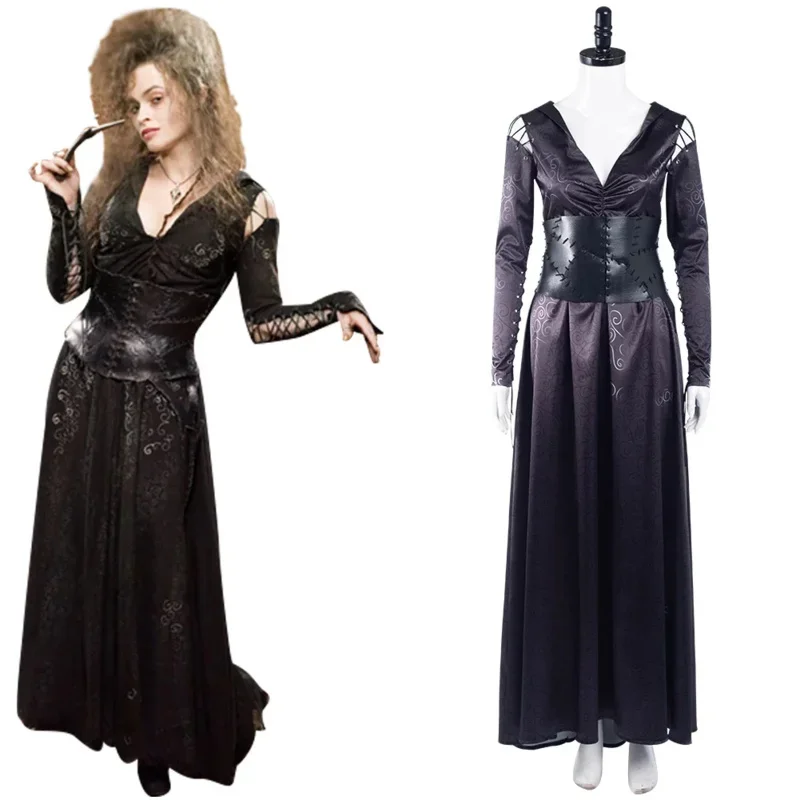 A Bellatrix Lestrange Cosplay Costume Halloween Carnival Dress Suit