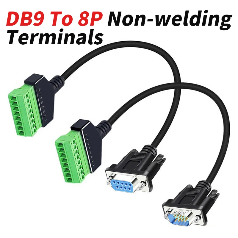 Cable de extensión de terminal sin soldadura DB9 RS232 a 8 pines, cable conector de terminal DB9 macho a hembra de 8 pines, línea de conexión DB9