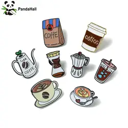 PandaHall 8Pcs Mixed Styles Coffee Brooch Pins Set Cafe Series Coffee Cups Pots Brooch Badges for Clothes Backpack Bag Decor