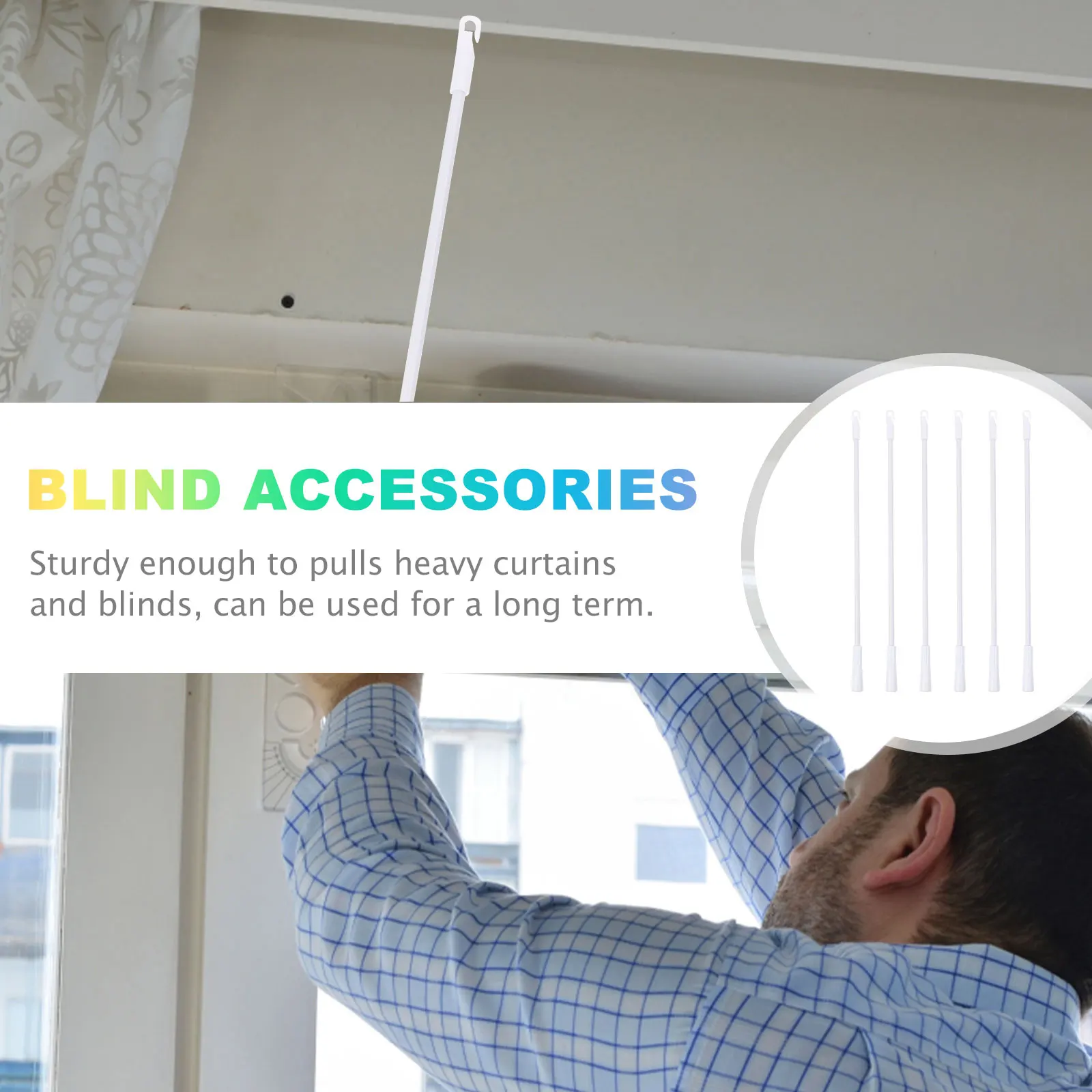 

6pcs Aluminum Alloy Rotary Rod Blind Wand Sturdy Lightweight Home Replacement Bedroom Window Curtain Control Accessories