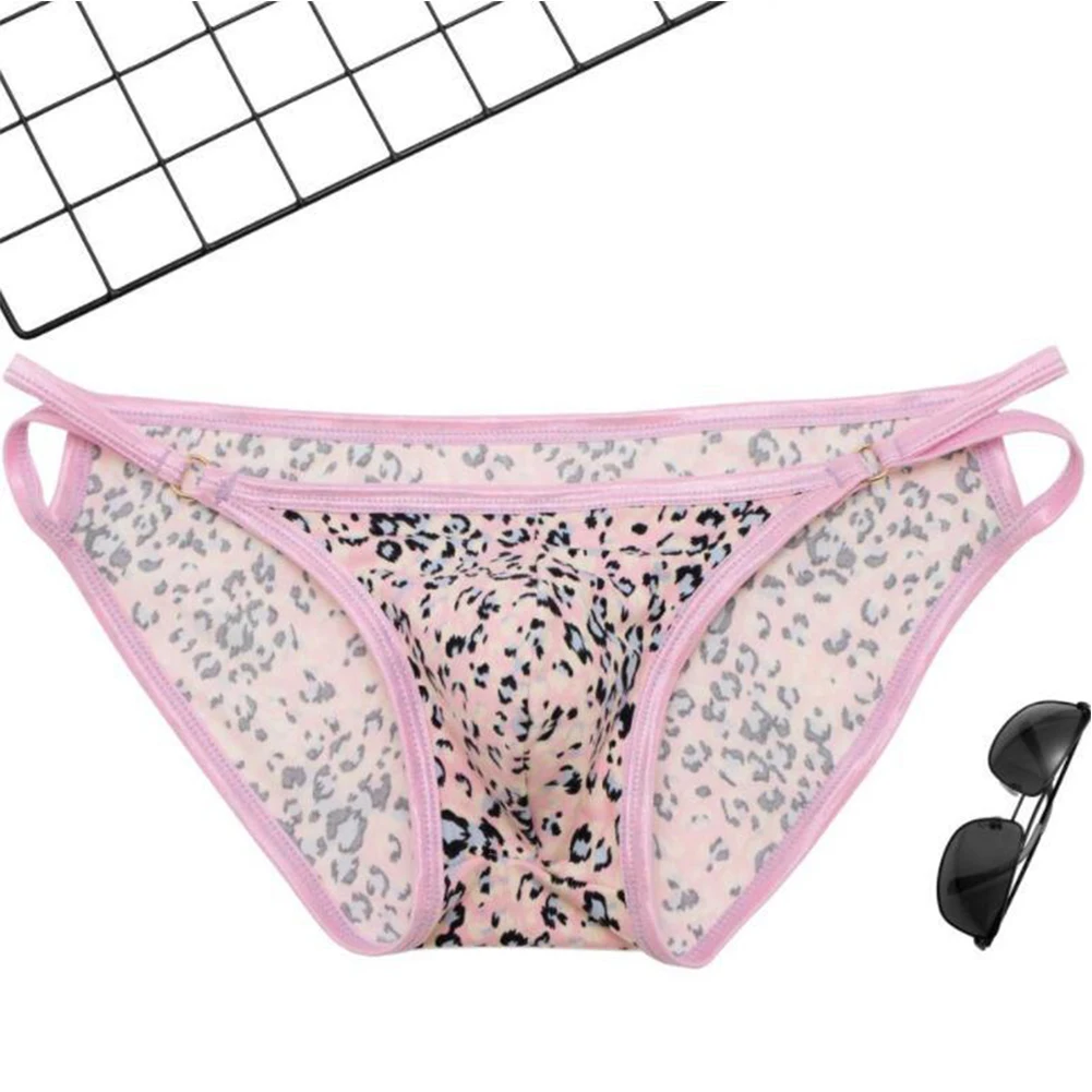 Men Sexy Leopard Briefs Low Waist Bikini Trunks Man Soft Underpants Printed Underwear Bulge Pouch Panties Knickers Hollow Out