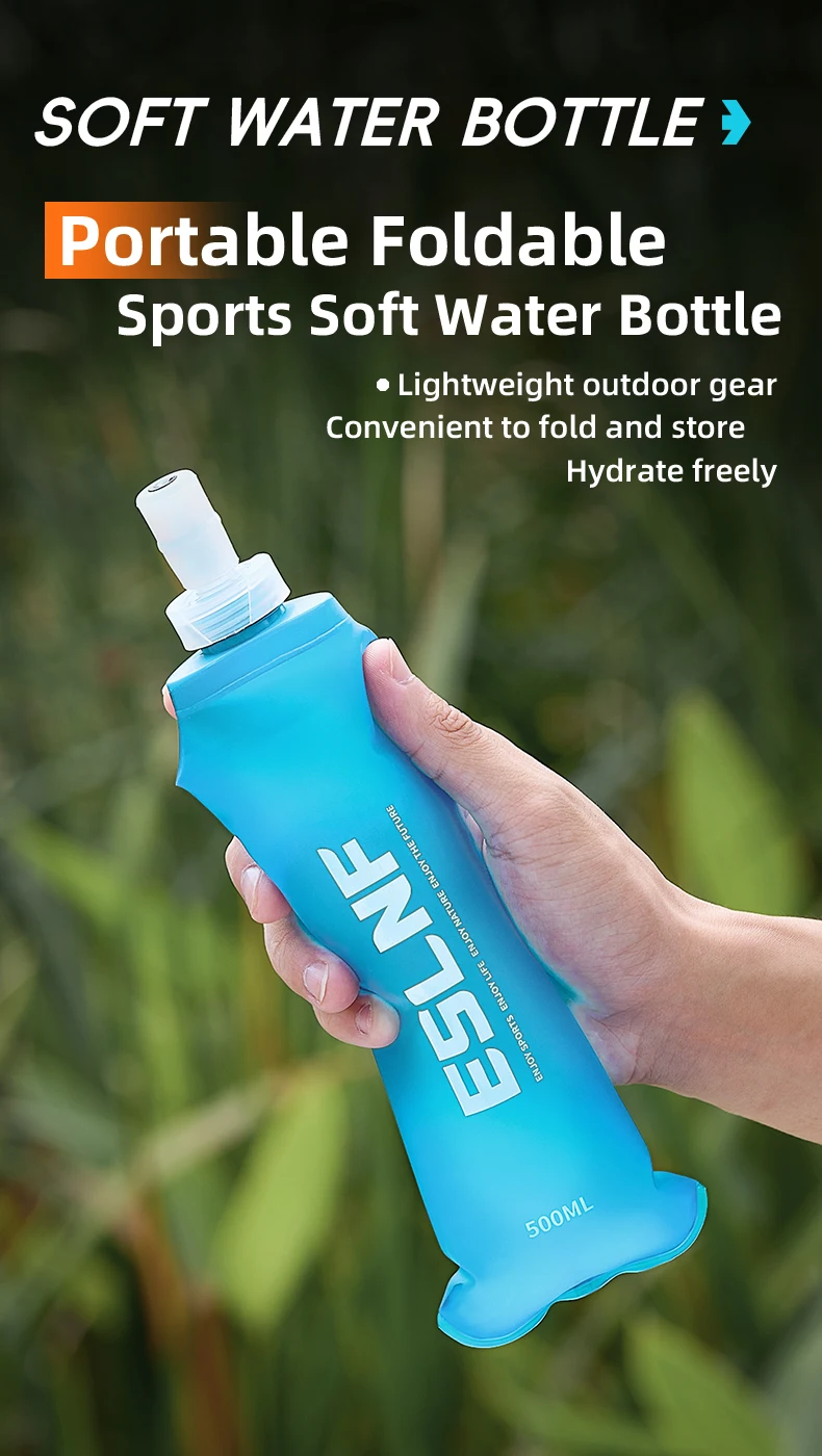 ESLNF Outdoor-Wasserbeutel, zusammenklappbar, aus Silikon, klein, für Laufen, Camping, Wandern, Reisen, praktische Wasserflasche – Detail 1