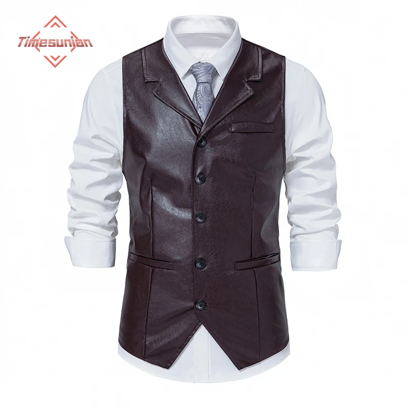 

Men's Vintage Lapel Vest for Men Artificial Leather Single Breasted Motorcycle Vest