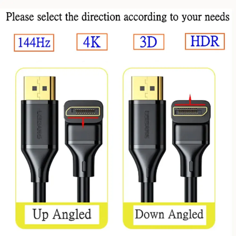 

1Pcs DisplayPort DP 1.4 Cable 90° Angled 8K@60Hz 4K@144Hz HDR High Speed 32.4Gbps Display Port Male to Displayport male 1.5M 3M