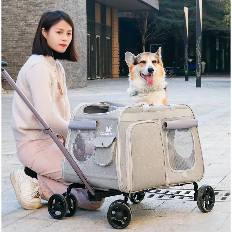 Multifunctional Pet Pull Rod Case, Large Capacity Cart Cage, Two Door Isolation Cat Basket, Expand Design, Transport Bag