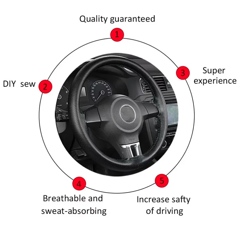 غطاء عجلة القيادة من الجلد - غطاء مخيط يدوي غير قابل للانزلاق مع إبر لشركة فيات 500 500x غراندي بونتو دوكاتو بونتو فيات باندا #5
