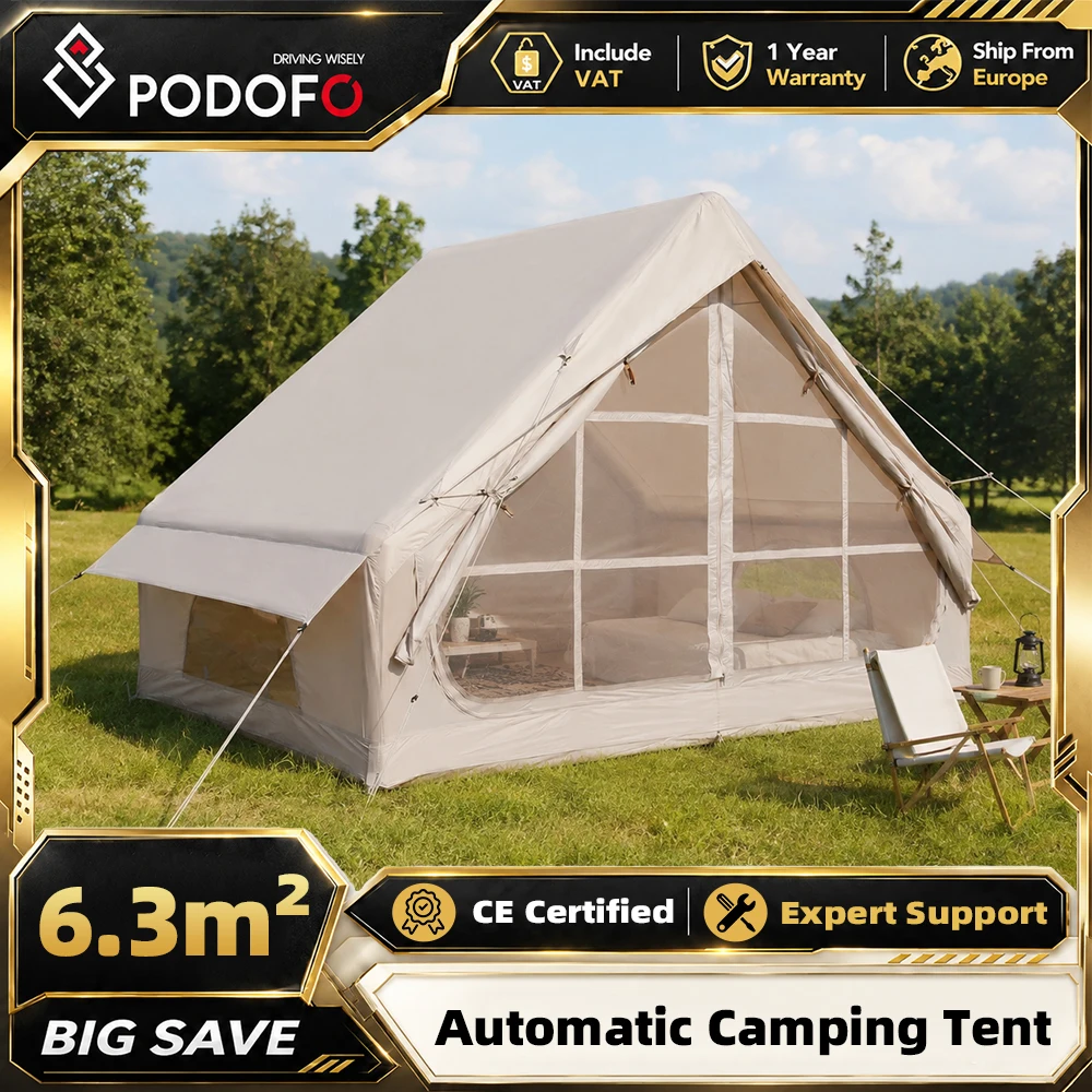 Podofo 6.3 ㎡ 12 ㎡ 13 ㎡   Automatisches Kabinenzelt für 4–10 Personen, doppelwandiges, wasserdichtes Campingzelt mit zwei Räumen und doppelter Halle, mit Luftpumpe, Zeltnägeln und