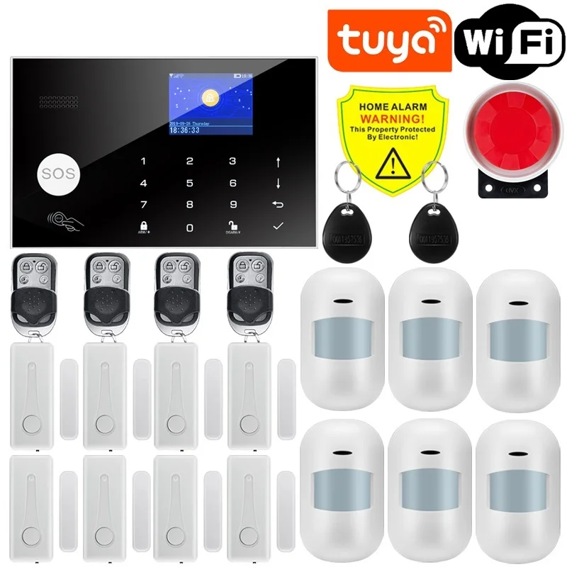 Sistema de alarma de seguridad para el hogar, Kit de alarma antirrobo con cable inalámbrico de 433MHz, WiFi, GSM, funciona con Alexa y Google APP Remote, Tuya Smart