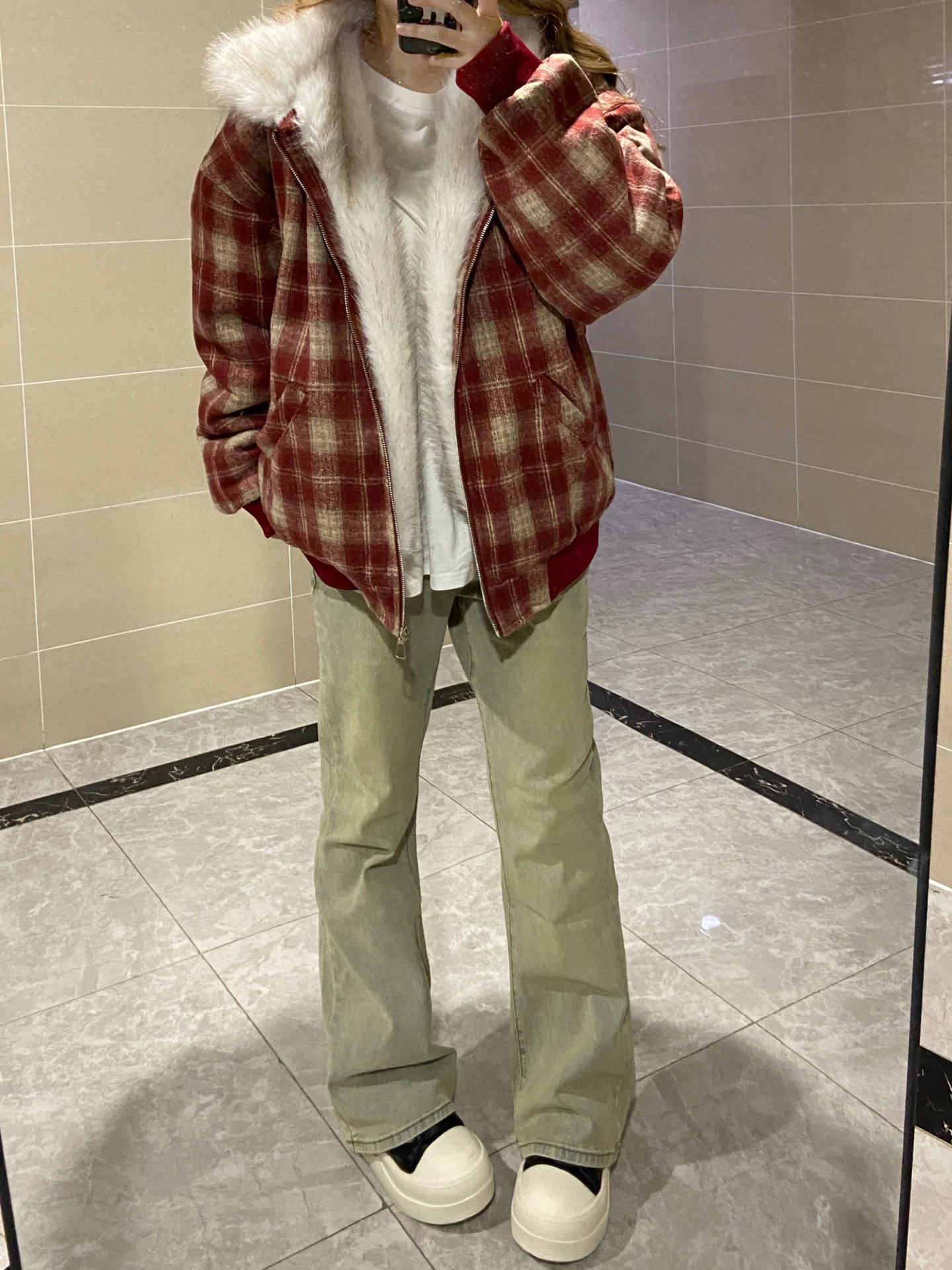 

Thiened Red Plaid Cotton Jaet Men Women Autumn Winter Casual Sle eepskin Velvet Coat Hooded Long Sve Youth Faion