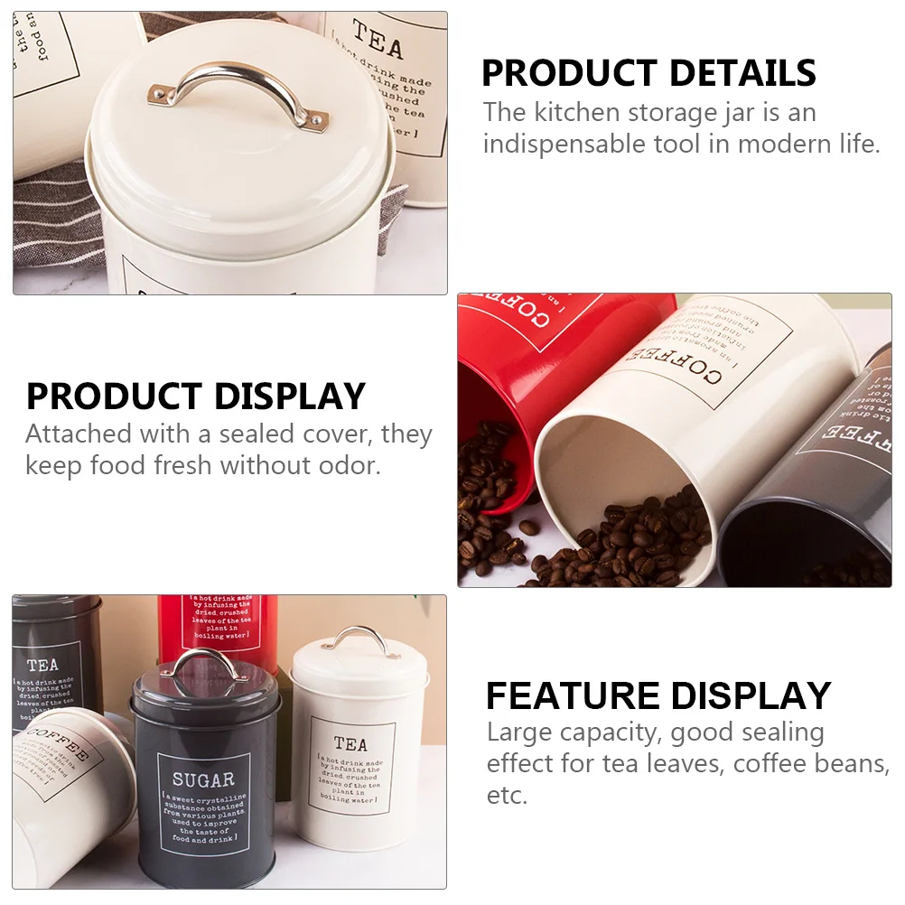 

3Pcs Iron Storage Jars with Lids Airtight Kitchen Canisters for Coffee Tea Sugar Spices Sealed Food Containers Modern Nordic