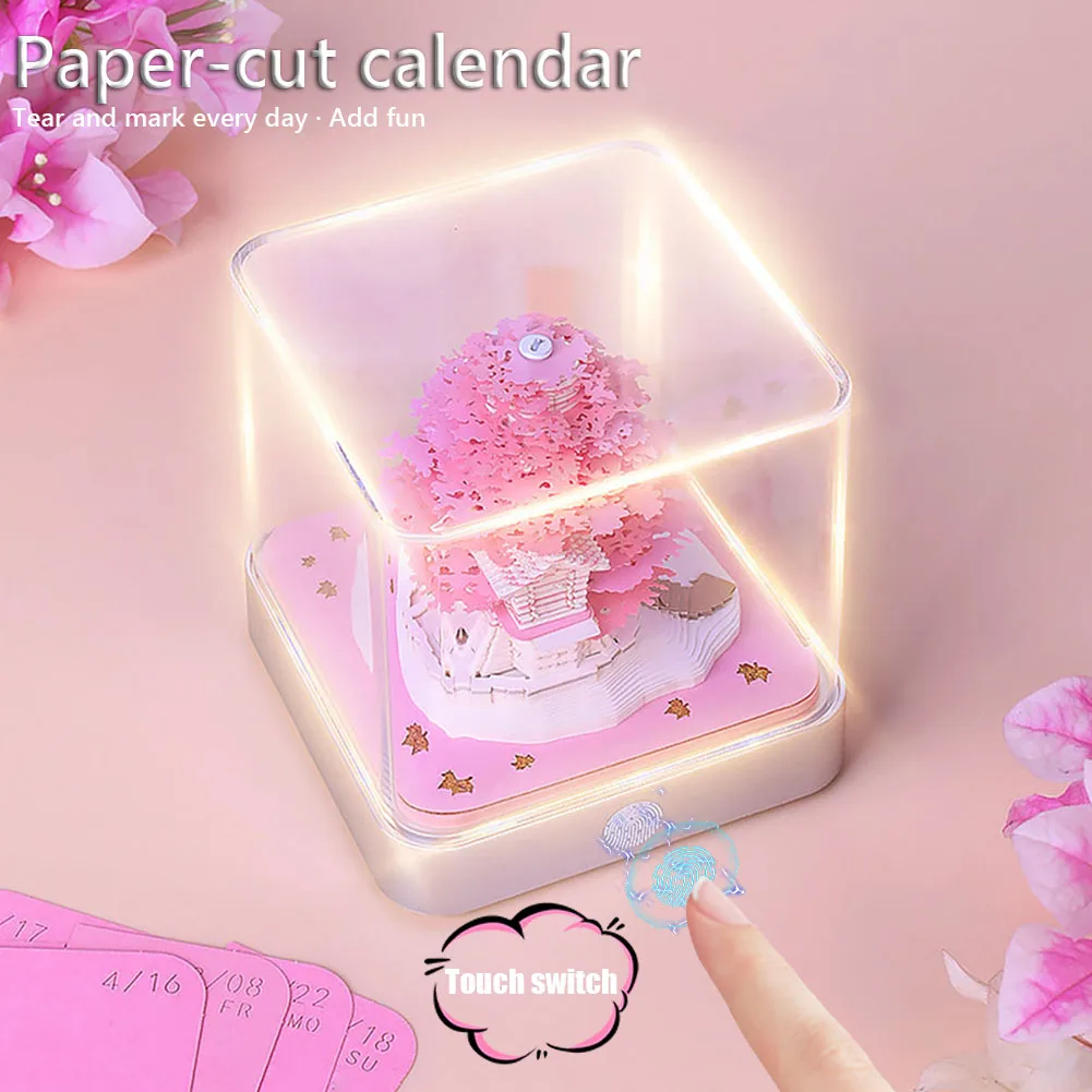 Calendario de Arte de papel 3D 2026 con luces, calendario de escritorio, escultura de calendario artístico para decoración de escritorio de inauguración de la casa de Navidad