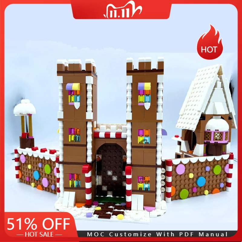 

950 шт. MOC, средневековый изысканный рождественский замок, модульная модель, строительные блоки, наборы «сделай сам», сборные кирпичи, игрушки для мальчиков и девочек, подарки