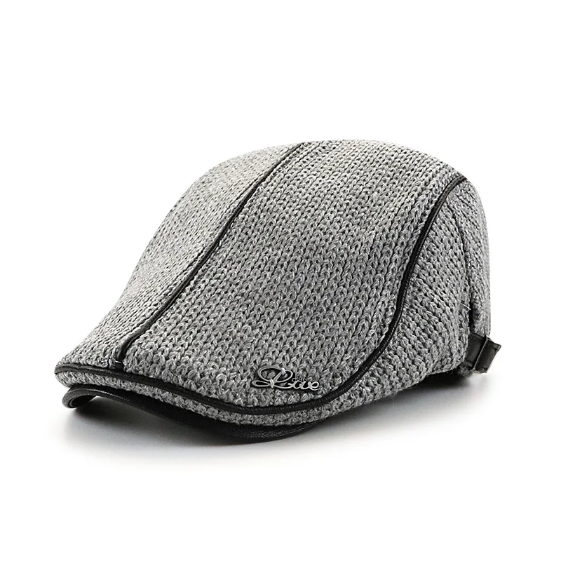 

Men Newsboy Hats Thick Autumn Winter Vintage Herringbone Octagon Cap Casual knitted Berets Gatsby Flat Hat Color Matching Cap