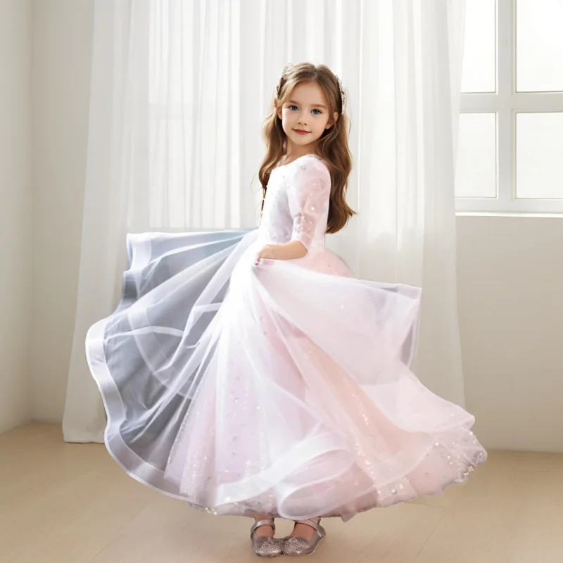 

Children's Formal Dress Cello Performance Dress Piano Little Host Birthday Party Light Luxury Girl Pink Elegant Princess Dress
