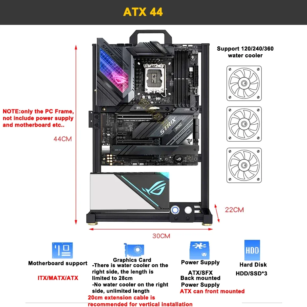 개조 EATX 오픈 PC 케이스 프레임, ITX MATX ATX 게이머 캐비닛, DIY 워터 쿨러, 데스크탑 컴퓨터, 알루미늄 크리에이티브 타워 게임