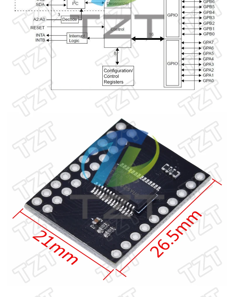 TZT 1/3PCS MCP23017 Interface Modul IIC I2C SPI MCP23S17 16-Bit I/O Expander Pins 10Mhz interface Modul – Detail 2