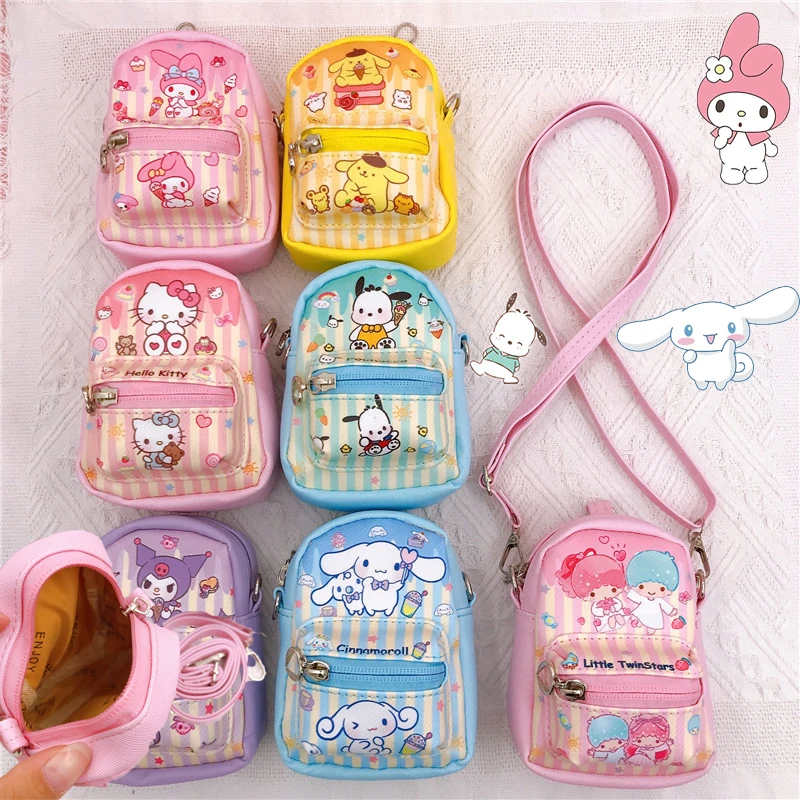 Sanrios Kuromi Mymelody Cinnamoroll kawaii Cartoon PU Coin Purse Anime Doll mini Backpack pendant diagonal bag Girlfriend Gift