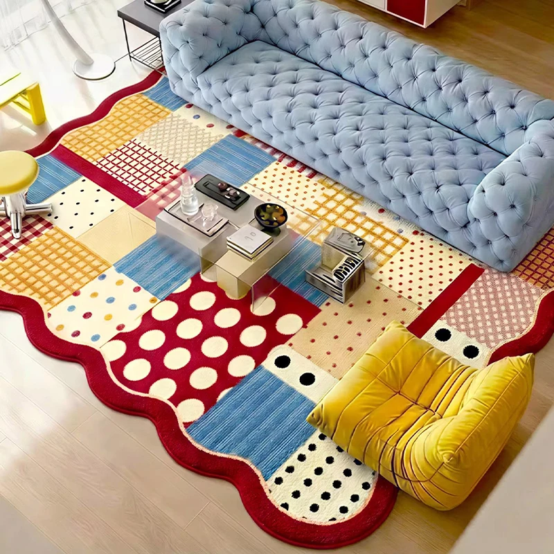 Living Room Rug Large Size Contrast Color Special-shaped Floor Mat Fluffy Faux Cashmere Carpet Dopamine Creative Bedroom Rugs