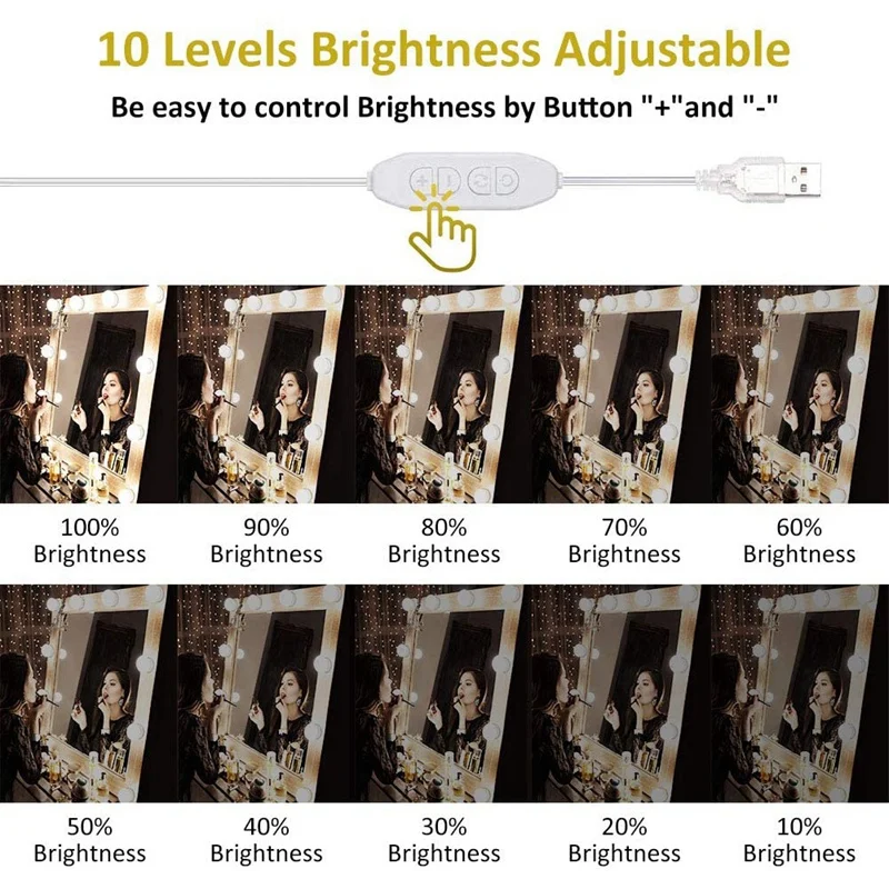 LED Vanity Mirror Lights With 10 Dimmable Bulbs 3 Color Modes, Makeup Lights For Dressing Table Mirror, Bath Mirror