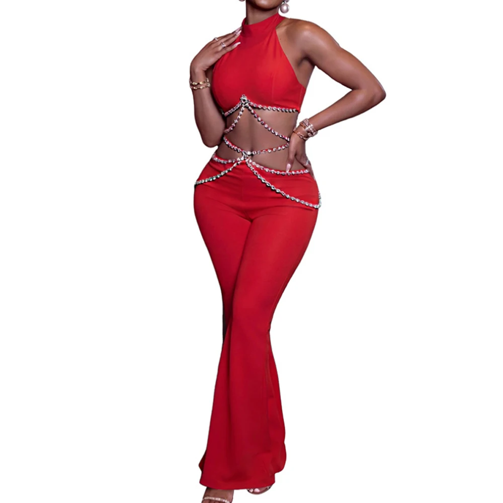 

Rhinestone Waist Belt Sparkly Waist Chain Pants Two Piece Outfit Set
