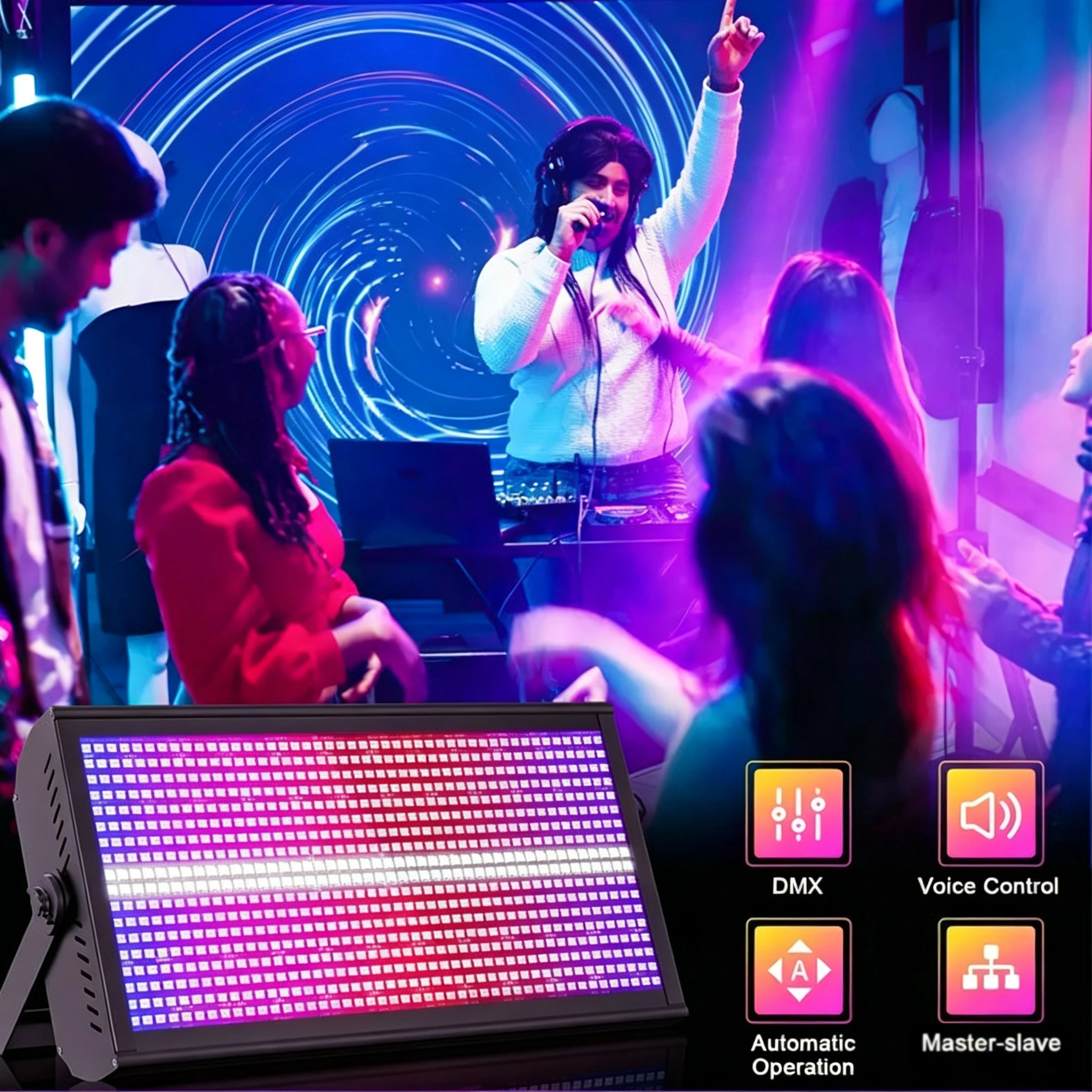 Strobe Lighting 200W RGB+W 48+8 Zones Party Decoration Wedding Stage Lights For Dj Disco Aluminum Case DMX Music Controller