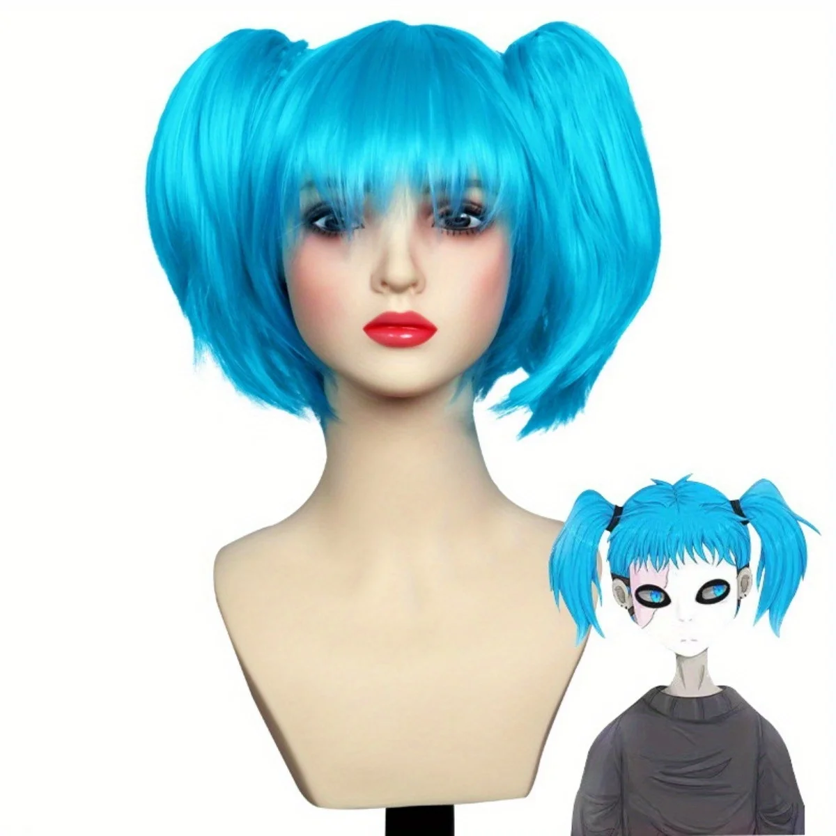 Bright Blue Double Ponytail Short Hair Synthetic Wig | Game Character Sally Face Cosplay Wig