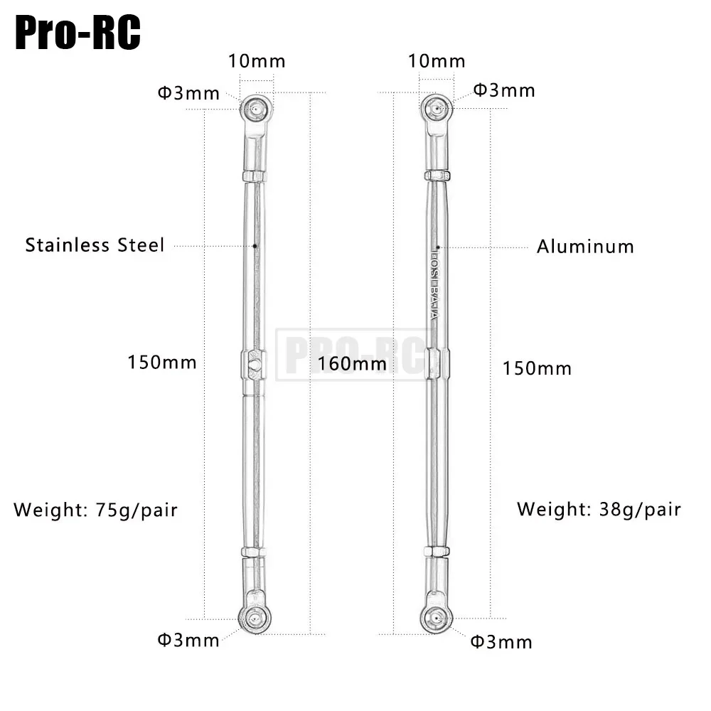2 szt. stop aluminium 150MM 7MM grubsze tylne zawieszenie układu kierowniczego górnego łącznika przeciągającego Los234003 do samochodu RC 1/10 Team Losi Race Baja Rey