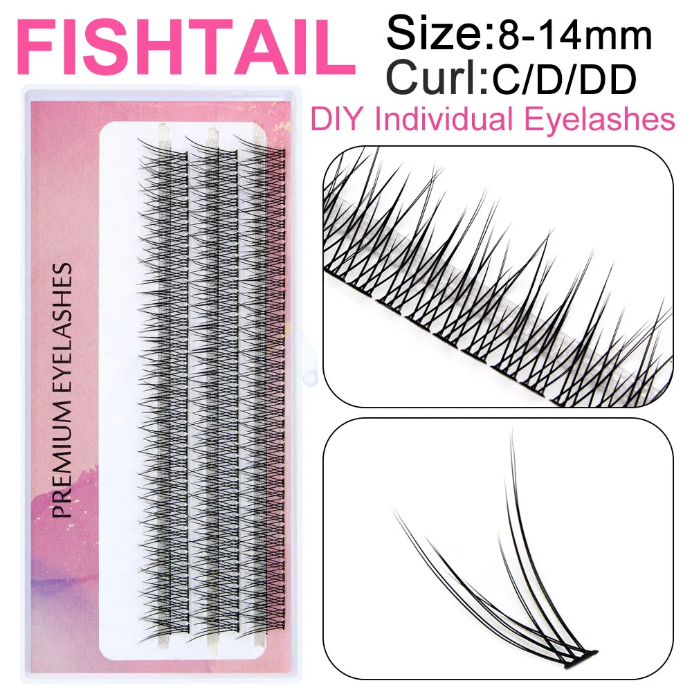 Moonlily Premium Fishtail Eyelashes Individual Cluster Eyelash Extension V Sahpe Plant Grafting False Makeup Faux Cils Lashes