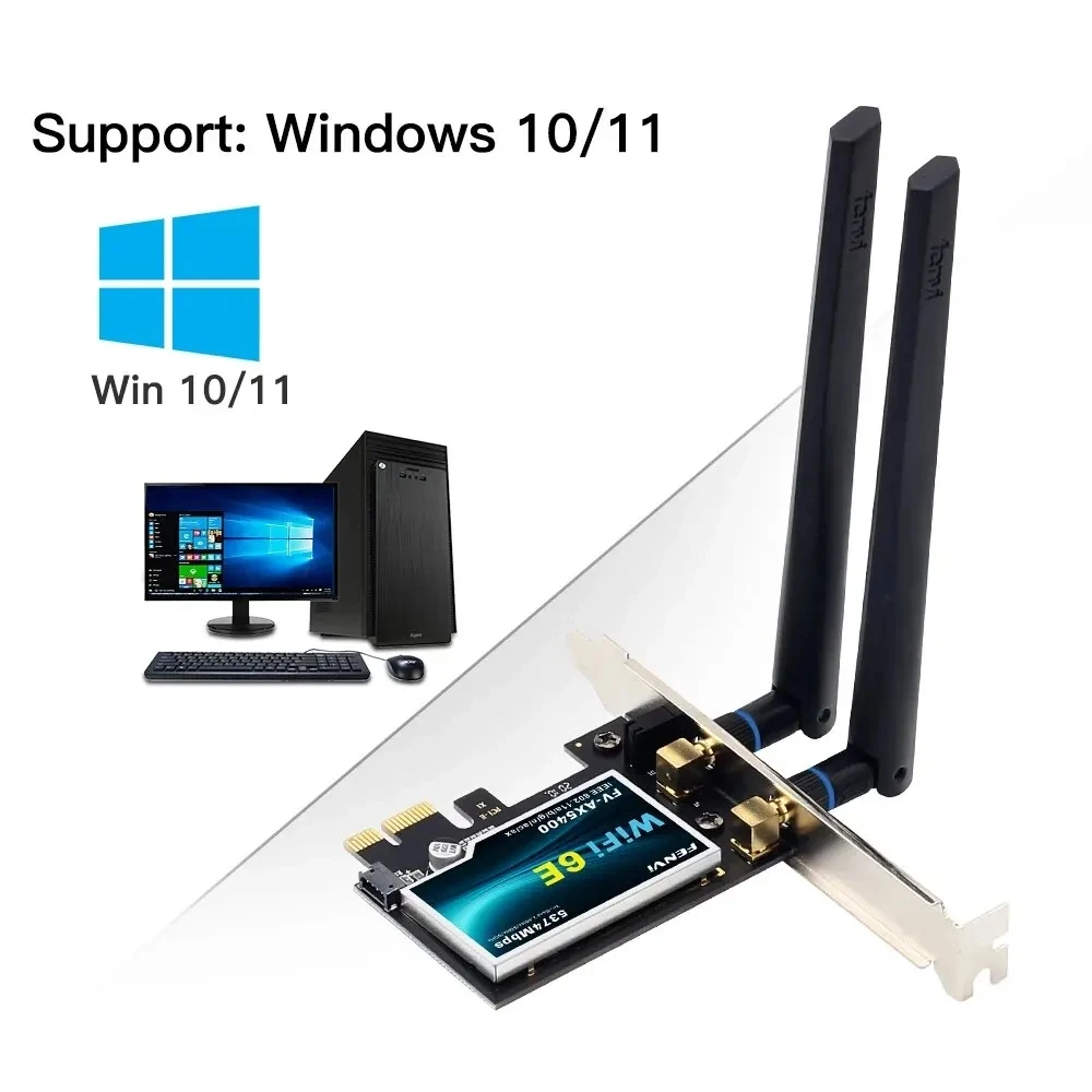 AX210 WiFi 6E PCI Express Wireless Network Card 2.4G/5G/6GHz 5374Mbps PCIe Wifi Card AX5400 Bluetooth 5.3 WiFi Adapter for PC