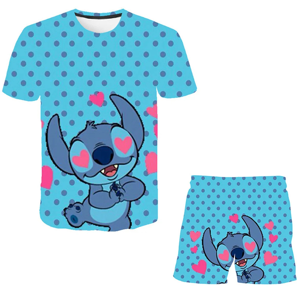 Disney 0-14 Years Newborn Infant Stitch Baby Boy Girl Clothes Set T Shirt+Short Pants Outfits Autumn Spring Baby Clothing