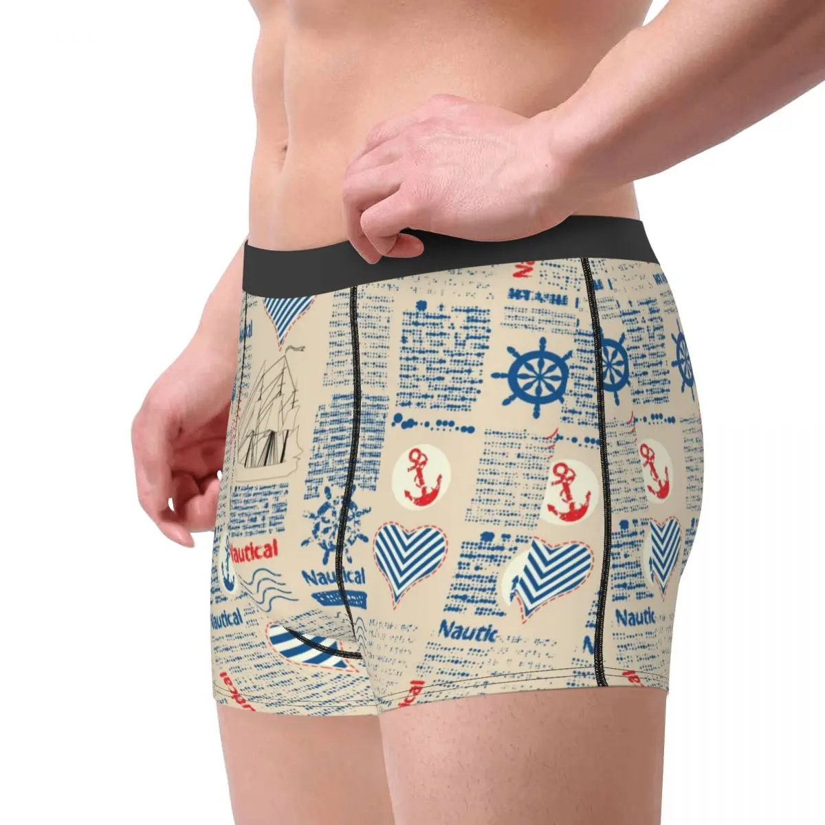 Men's Boxer Briefs Shorts Panties Nautical Vintage Patchwork Soft Underwear Homme Funny Plus Size Underpants