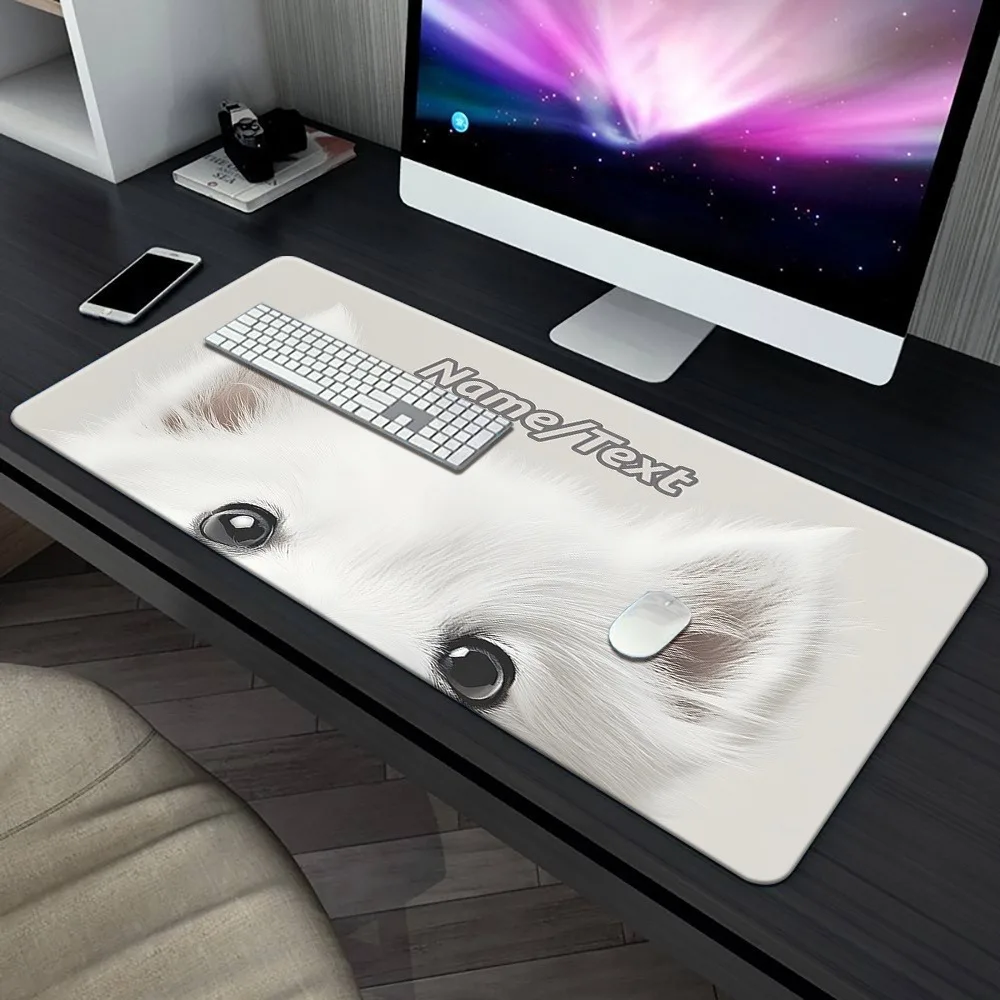 [2D Flat] 1pc Custom Personalized Peeking White Samoyed Puppy Mouse Pad Custom Name Text Multi Sizes Gaming Mouse Pad