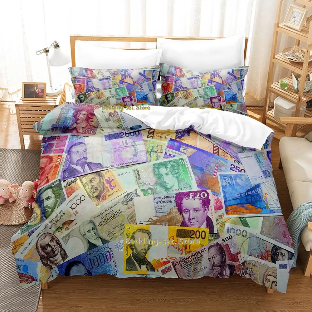 

all countries Money Bedding Set Single Twin Full Queen King Size Bed Set Adult Kid Bedroom Duvetcover Sets parure de lit Bed