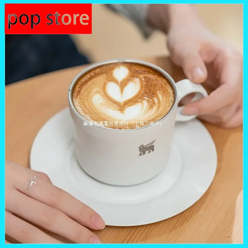 

Spot Stainless Steel Double-Layer Mug Gift Coffee Cup Dish Breakfast Cup Tropical European Minimalist Birthday Gift Peripheral