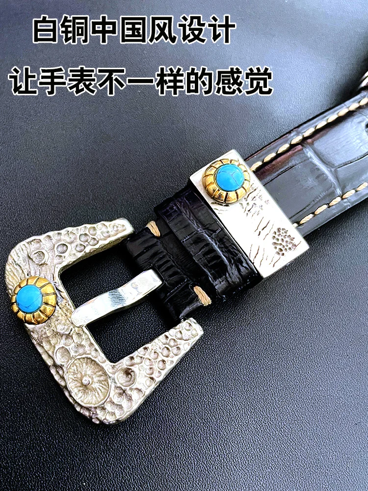 Handmade Punk Handmade Watch-Buttom White Copper Leather Watch Strap Safety Pin 18 20 22 24 26mm Strap Metal Travel Loop