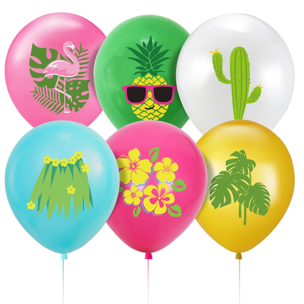 

Tropical Hawaiian Party - Set of 10 Tea-Colored Balloons with Pineapple, Turtle, and Cactus Designs Bring Hawaii Home