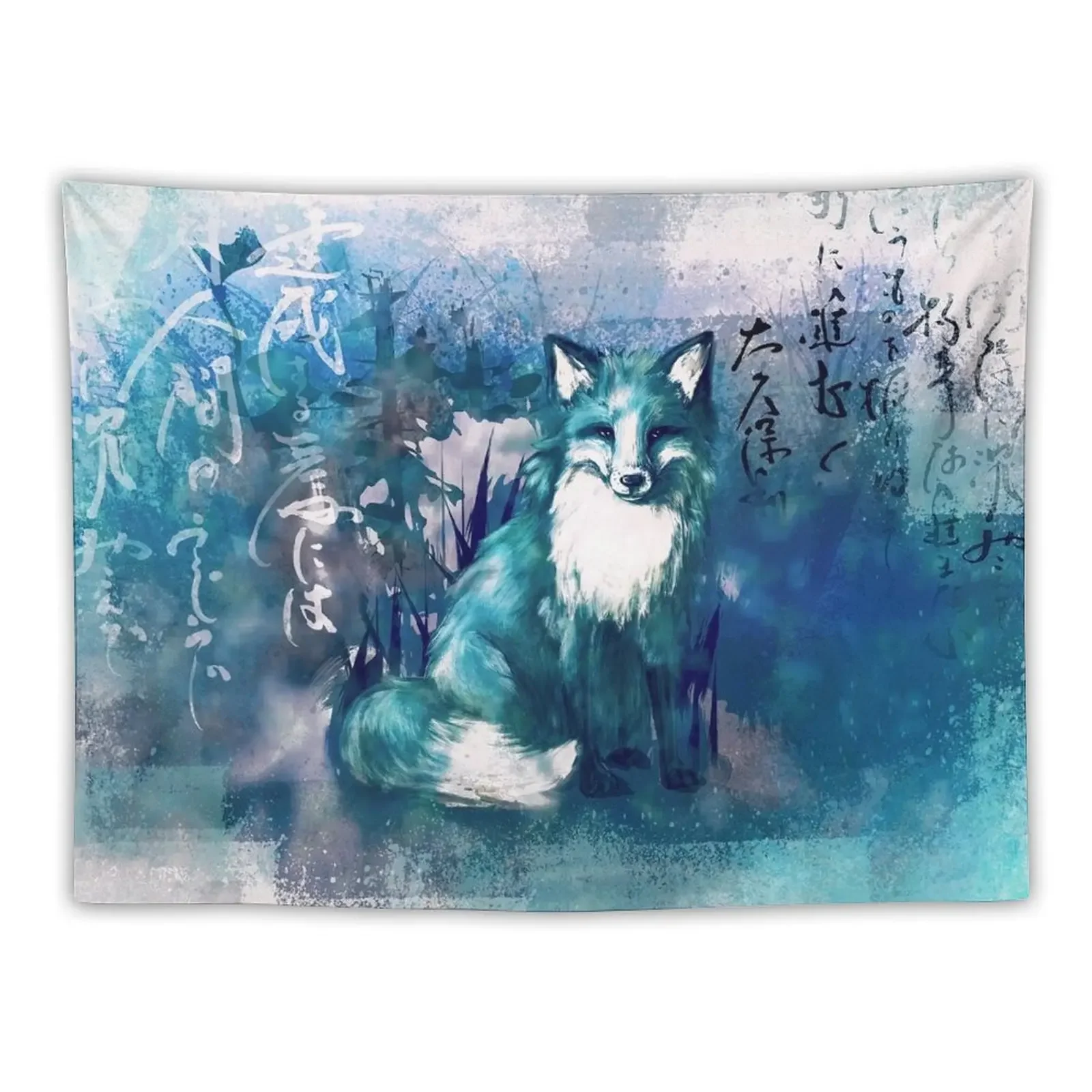 Kitsune blue Tapestry Room Decorations Aesthetics For Bedroom Tapestry