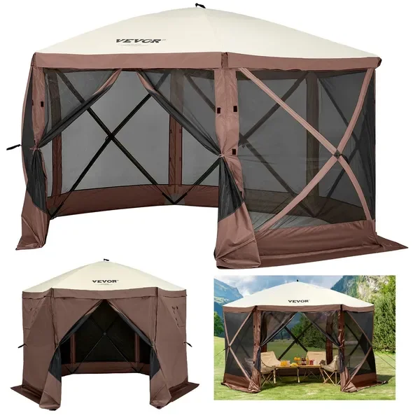 

Палатка-шатер Gazebo Screen Tent, 12 x 12 футов, 6-сторонняя раскладная палатка для кемпинга с сетчатыми окнами, портативная, легко переносимая