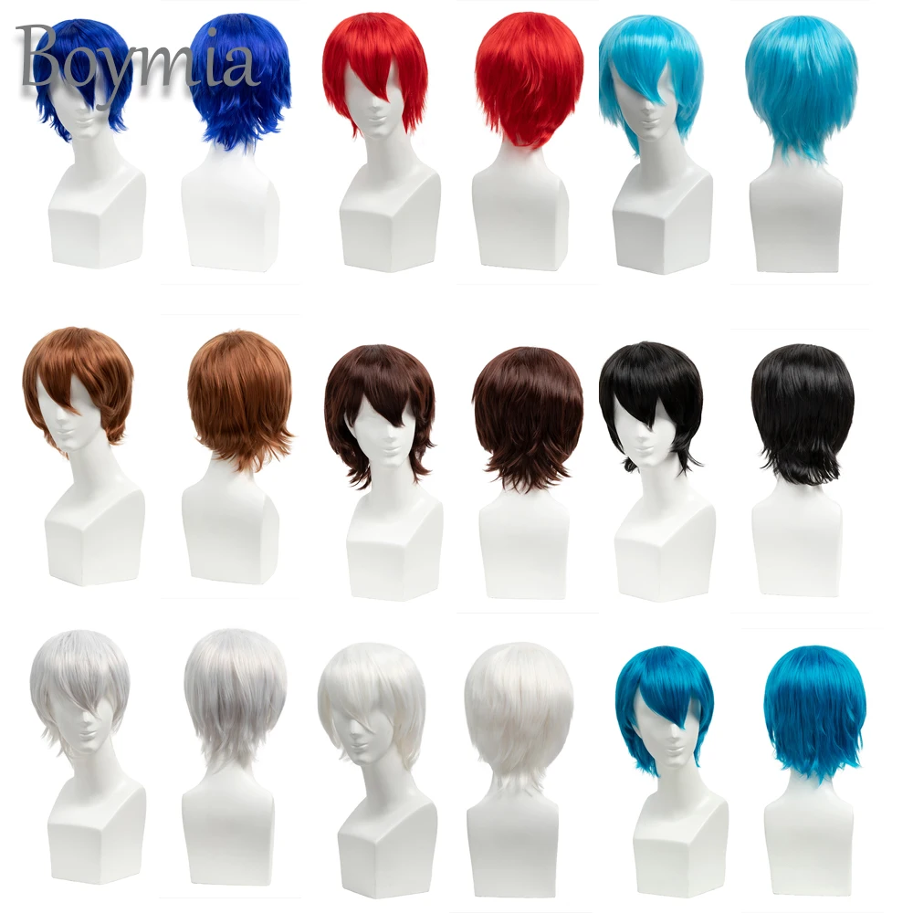 Synthetic Hair Wigs For Women Black Red Blue Short Hair Cosplay Wig Male Party 30 Cm High Temperature Fiber BY049