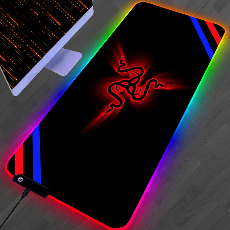 

Large RGB LED Illumination Mouse Pad Mat Game Gamer Red and blue Razer Gaming Mousepad Keyboard Compute Anime Desk Mat for CSGO