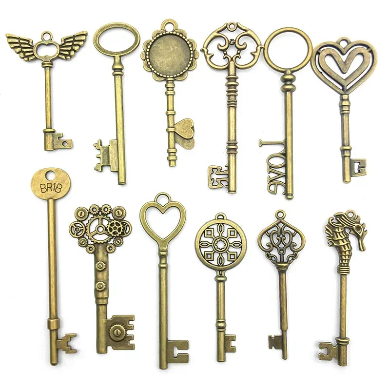 100Pcs Antique Cyan Key Pendant Retro Charm Metal Bracelet Jewelry Accessories DIY Handmade Necklace Sets For Party Decoration