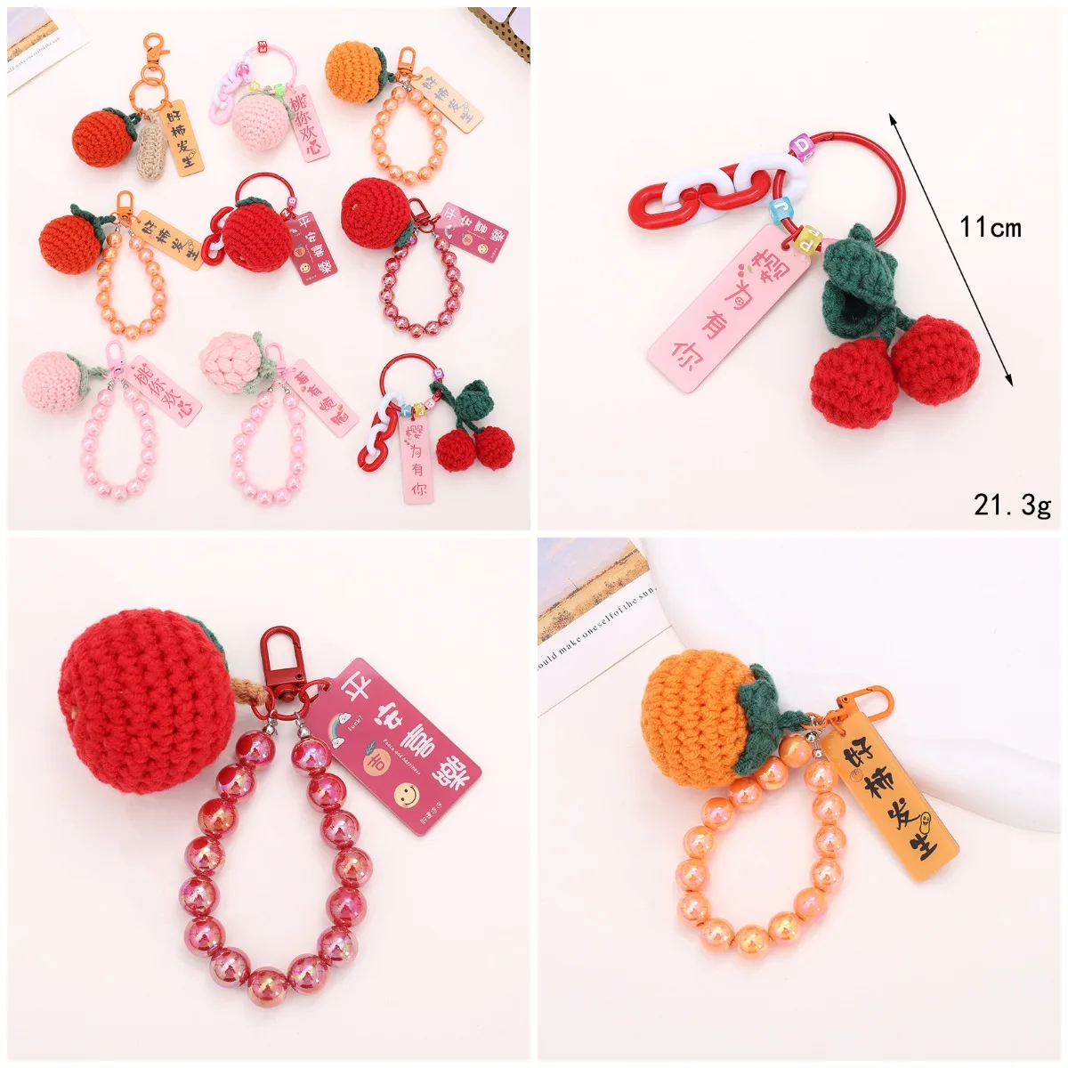 Hand-woven wool persimmon good things happen key chain pendant wool crocheted peach you happy pendant