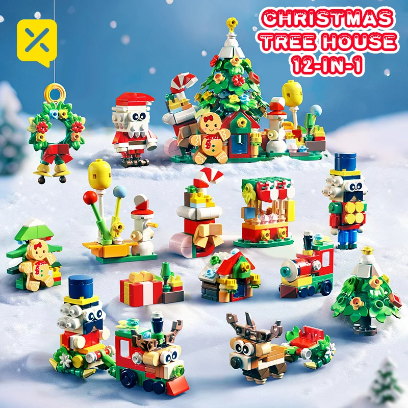

12-in-1 Christmas Tree House Building Blocks Set Gingerbread Man and Father Christmas Building Blocks Children's Decorative Gift
