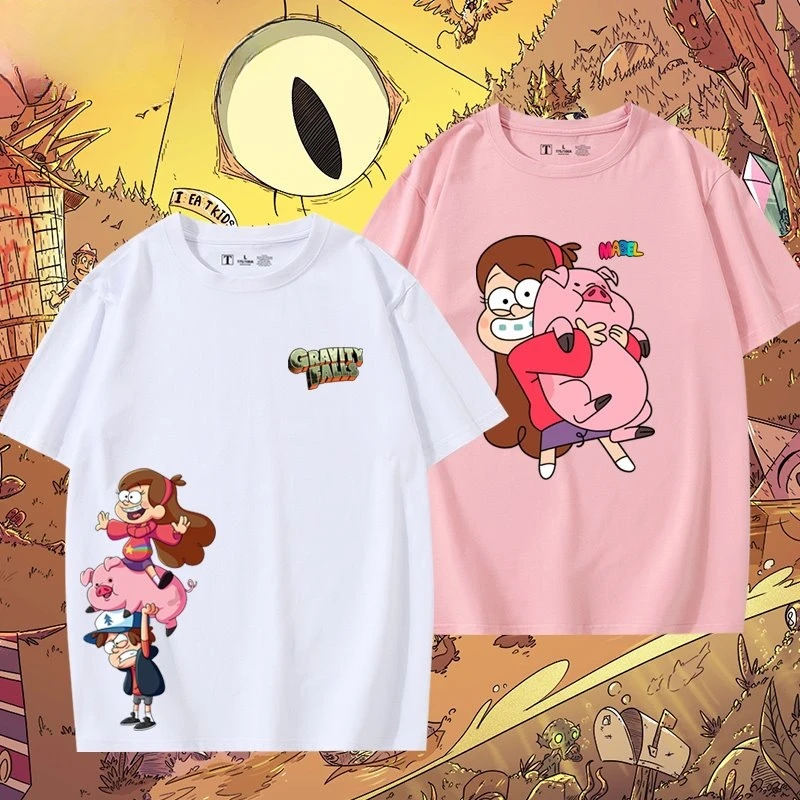 

Футболки с рисунком Диснея «Гравити Фолз», одежда с круглым вырезом, забавные летние топы с геометрическим узором, футболки, подарки на день рождения